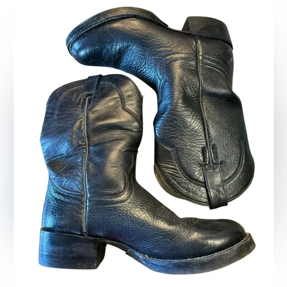Cowtown Boots Men’s Size 7.5D Black Leather Roper Style Cowboy Boots